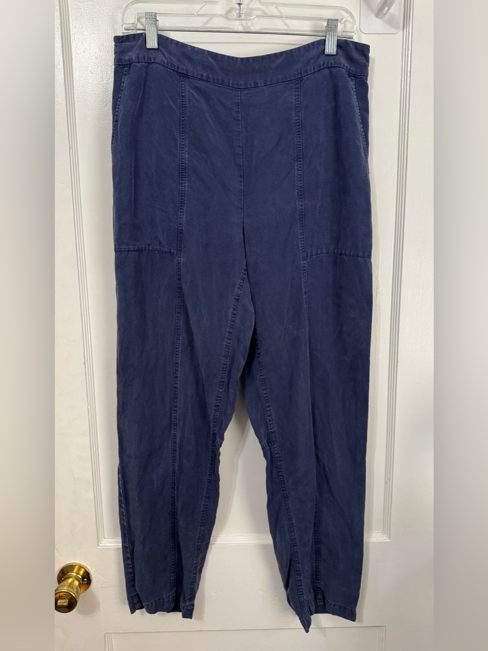 Eileen Fisher Women's Blue Tencel, Lyocell, Linen Blend Elastic Waist TaperedFit
